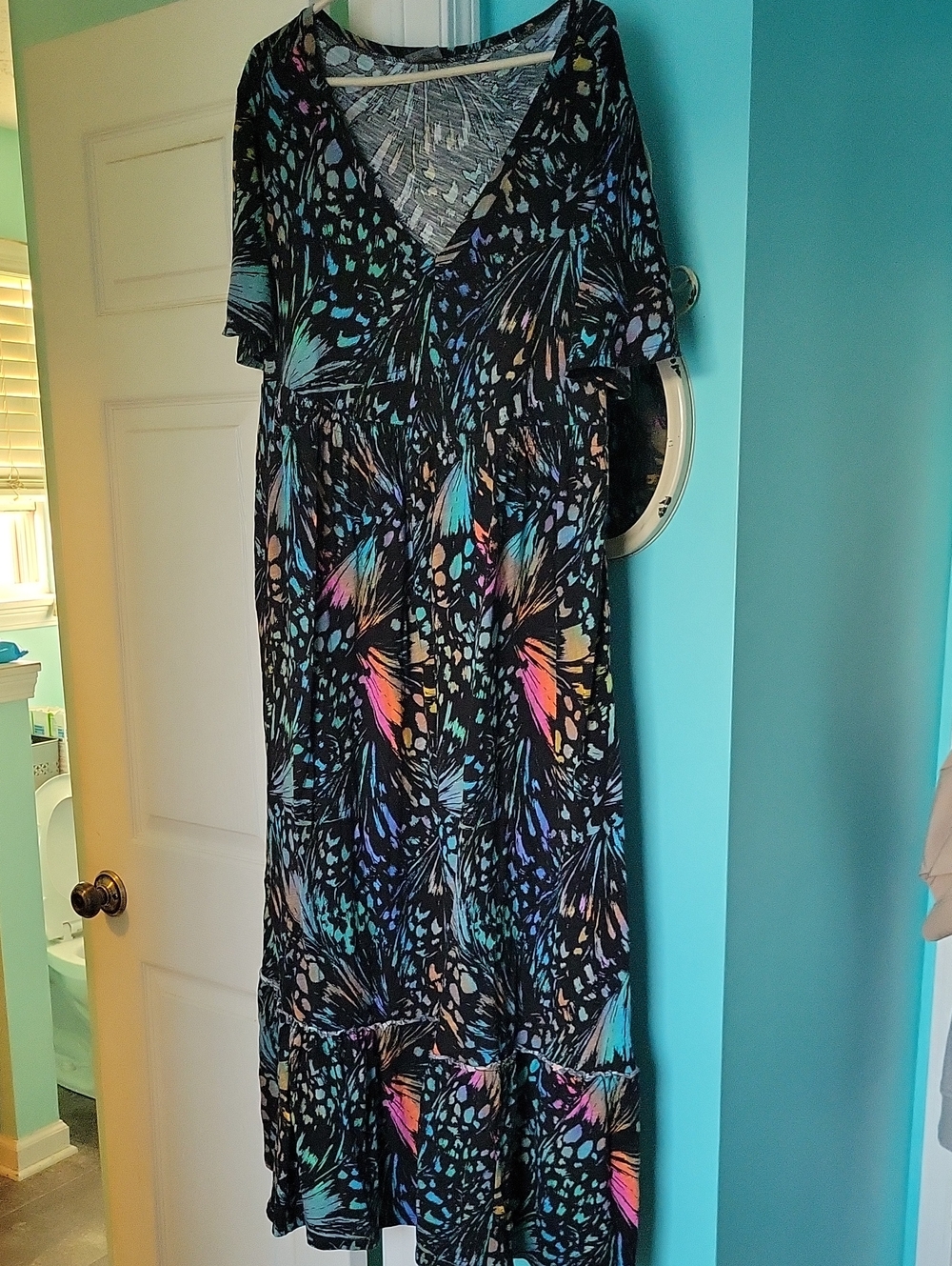 Black Multi-Color Butterfly Print Maxi Dress